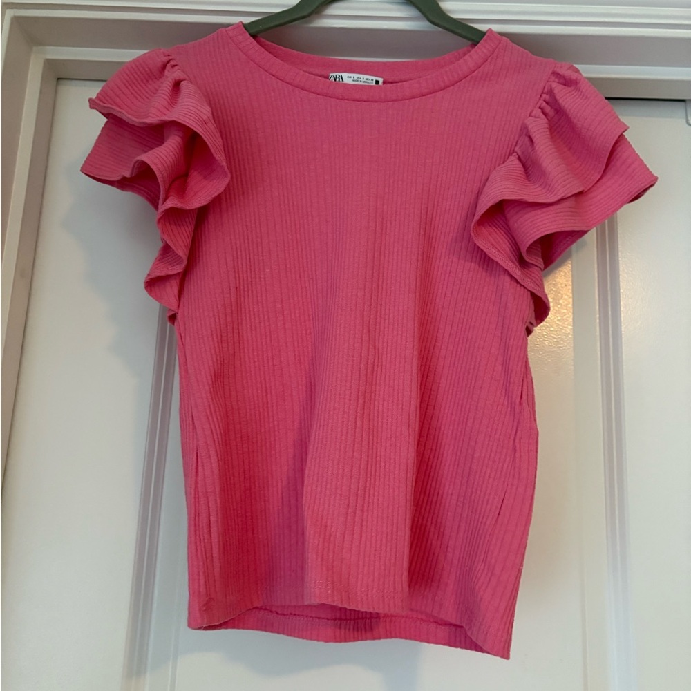 Zara Vibrant Pink Ruffle Sleeve Blouse